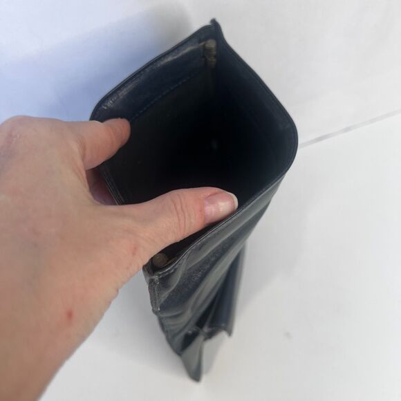 Bosca Leather Snap Top Foldover Pouch Wallet VTG Full Grain Hide Black/Blue - Picture 9 of 9